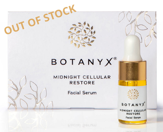 Botanyx Midnight Cellular Restore Facial Serum with packaging in the background