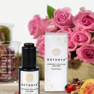 Midnight Cellular Restore Facial Serum with packaging in a serene lifestyle background, emphasizing overnight skin repair and rejuvenation.